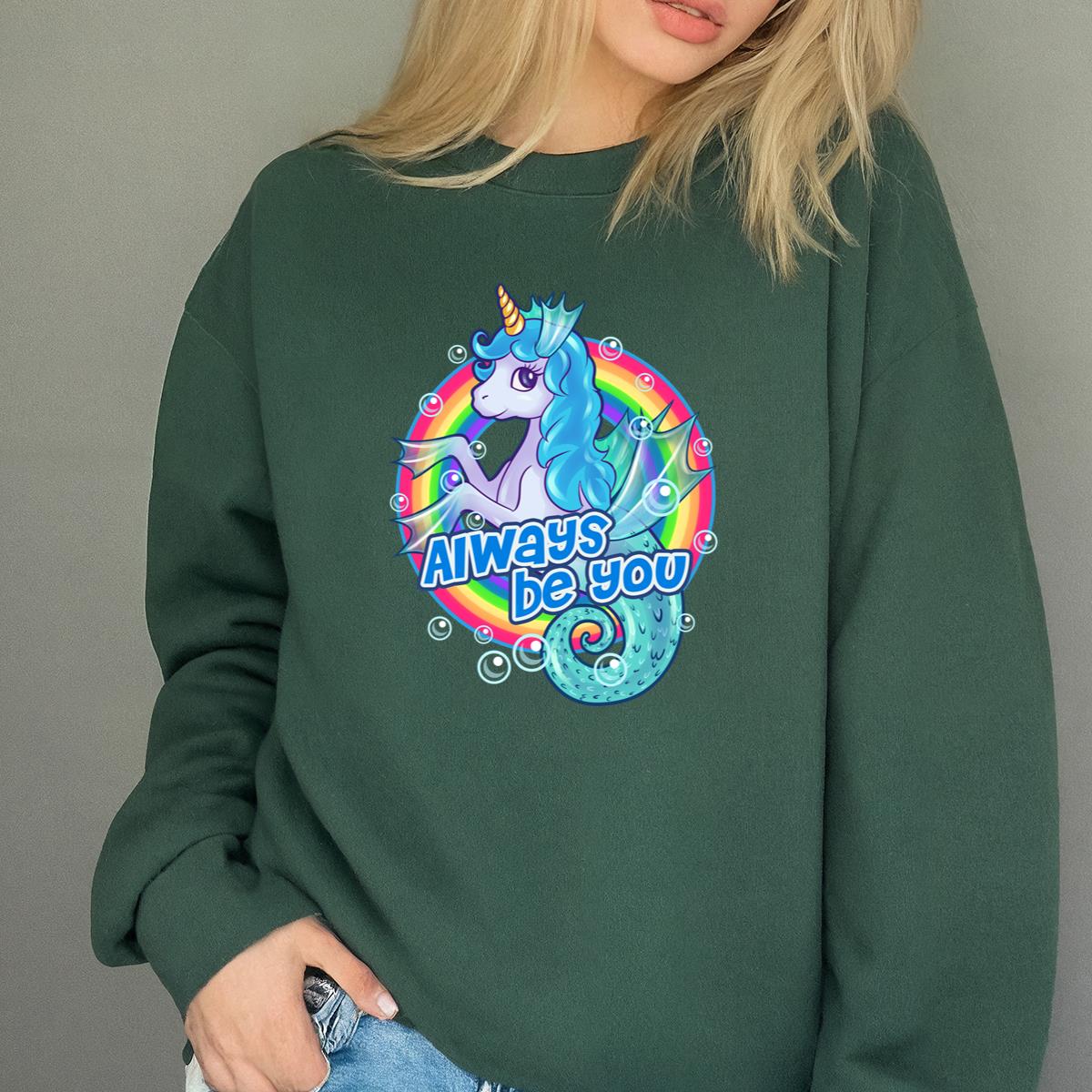 Cute Sea Unicorn Rainbow Graphic T-Shirt - Always Be You Motivational Tee