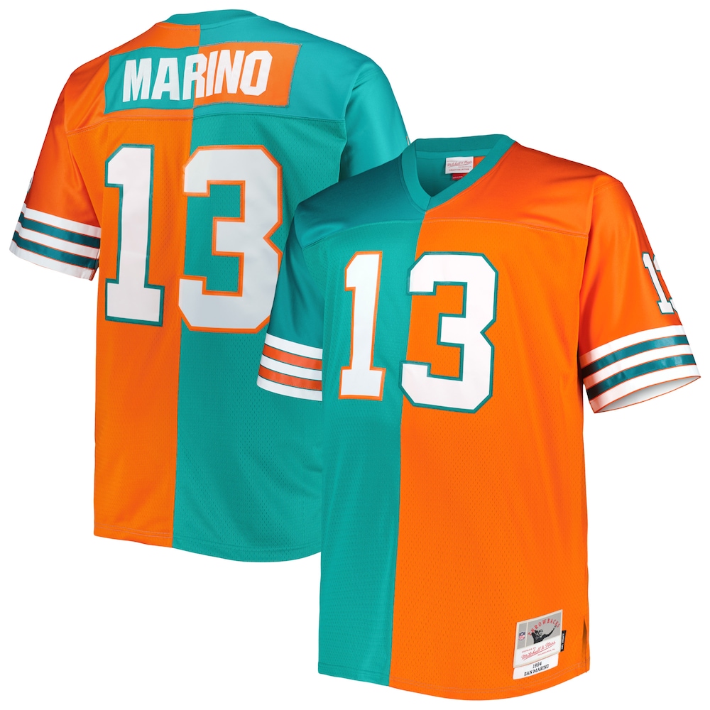 Dan Marino Miami Dolphins Mitchell x Ness Big x Tall Split Legacy Retired Player Replica Jersey | Aqua/Orange