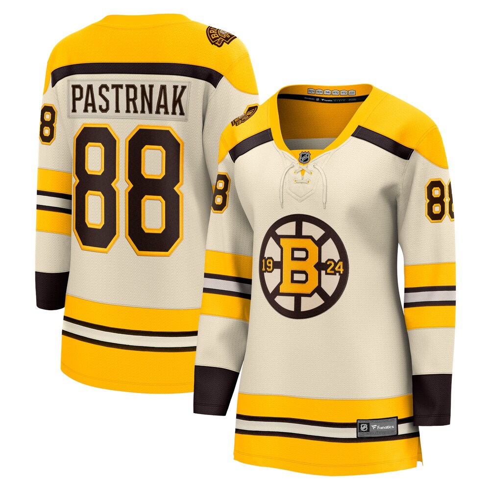 David Pastrnak Boston Bruins Fanatics Branded Women's 100th Anniversary Premier Breakaway Player Jersey - Cream