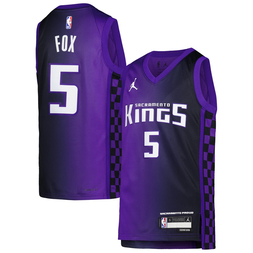 De'Aaron Fox Sacramento Kings Jordan Brand Youth Swingman Jersey - Statement Edition - Purple