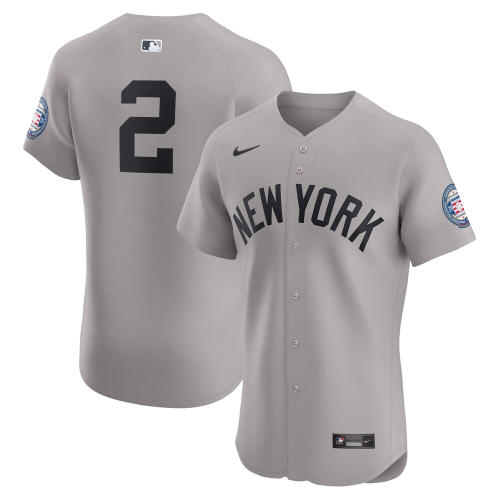 Derek Jeter New York Yankees Road 2020 Hall of Fame Induction Patch Elite Player Jersey - Gray