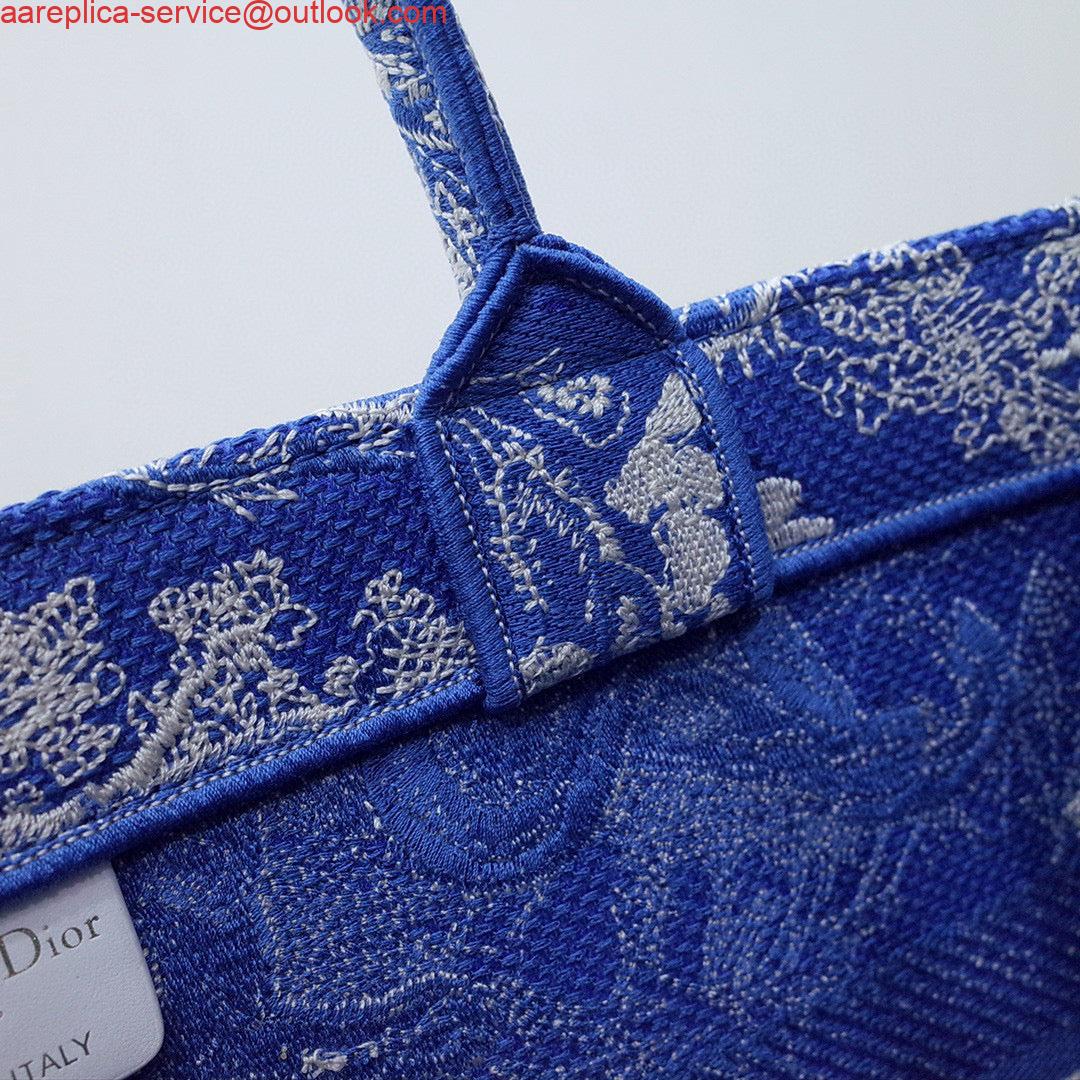 Dior M1296 Book Tote Medium Neon Blue Toile De Jouy Reverse Embroidery