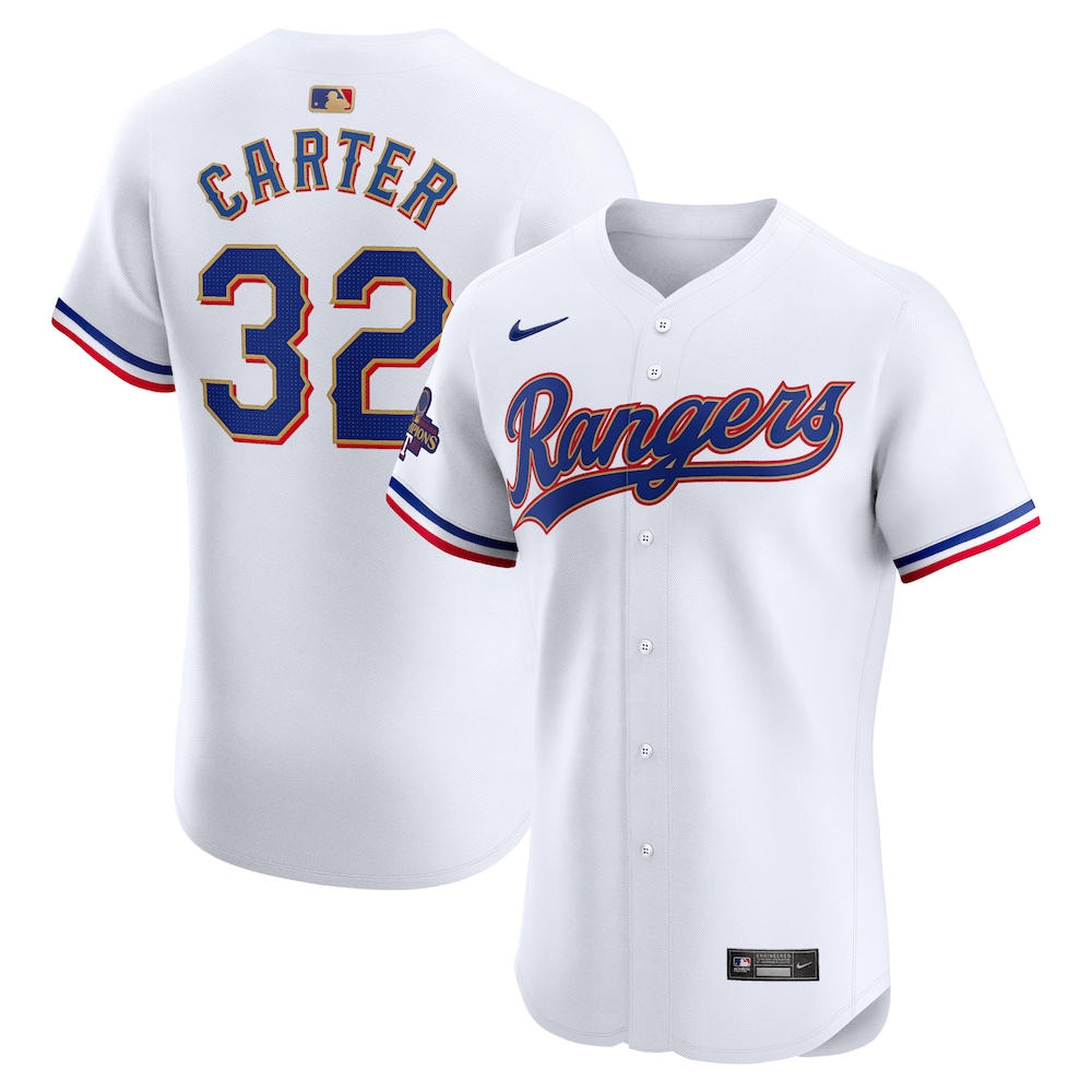 Evan Carter Texas Rangers 2024 Gold Collection Elite Player Jersey – White