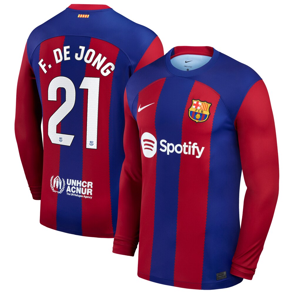 Frenkie de Jong Barcelona Nike 2023/24 Home Replica Long Sleeve Jersey - Royal
