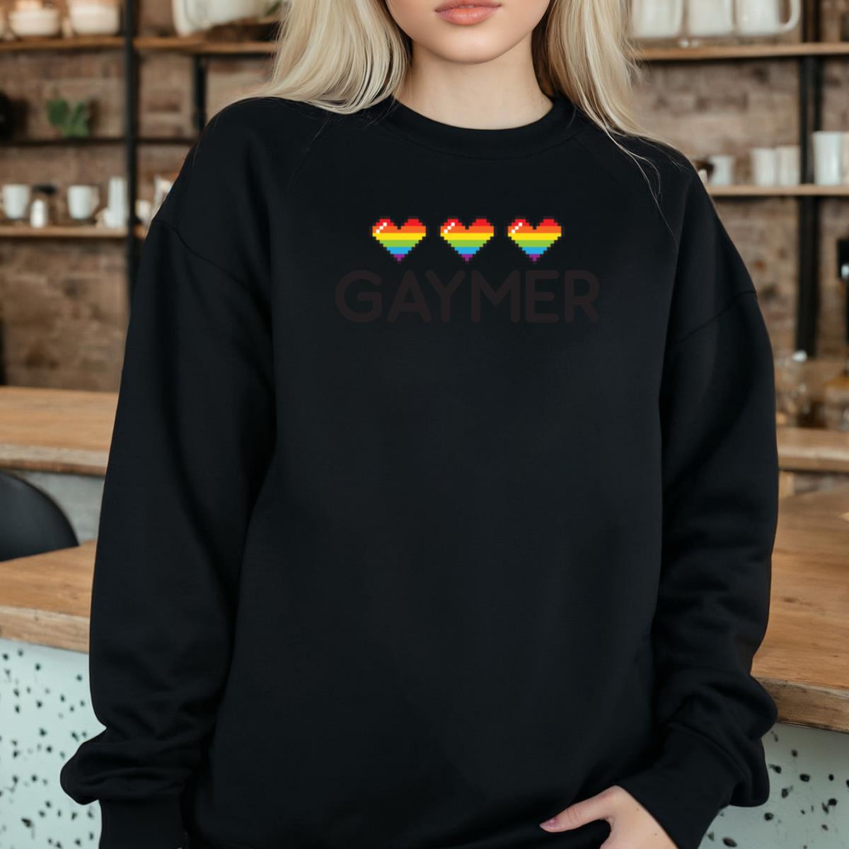 Gaymer Pixel Rainbow Hearts Pride LGBT Gamer Graphic T-Shirt