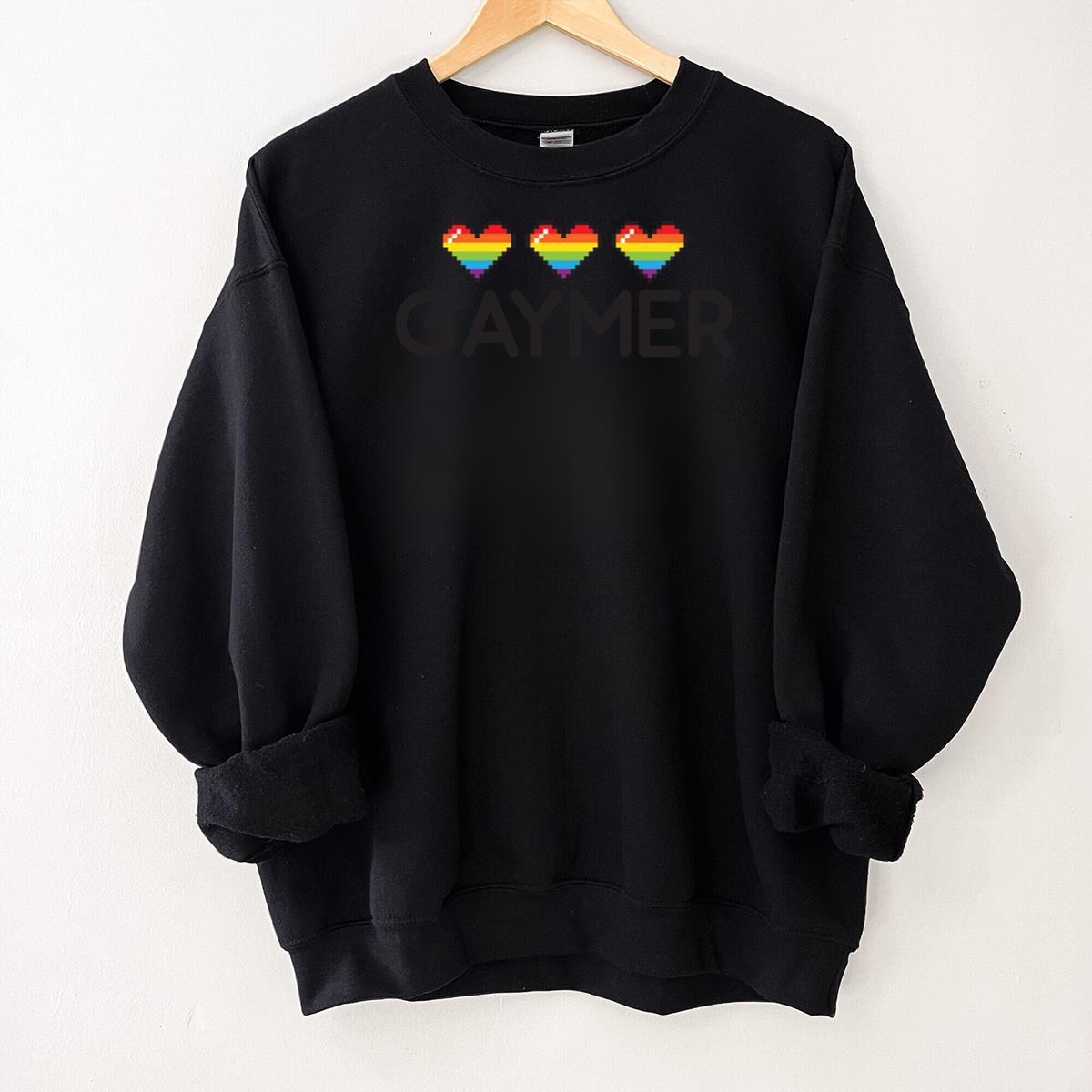 Gaymer Pixel Rainbow Hearts Pride LGBT Gamer Graphic T-Shirt