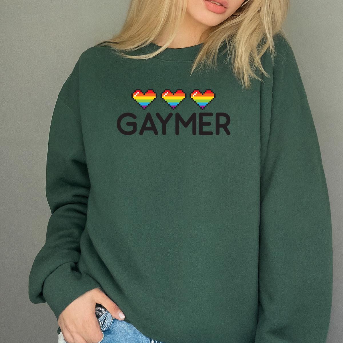Gaymer Pixel Rainbow Hearts Pride LGBT Gamer Graphic T-Shirt