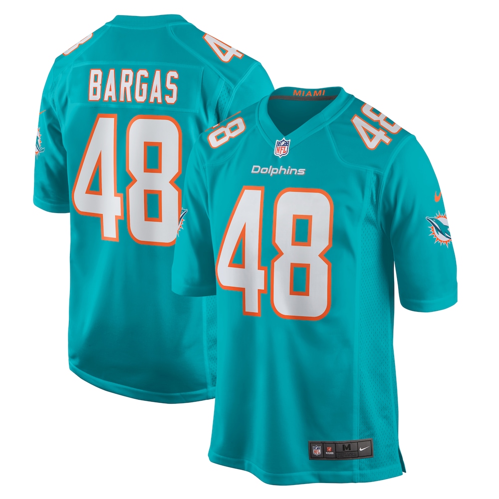 Jake Bargas Miami Dolphins Home Game Player Jersey - Aqua