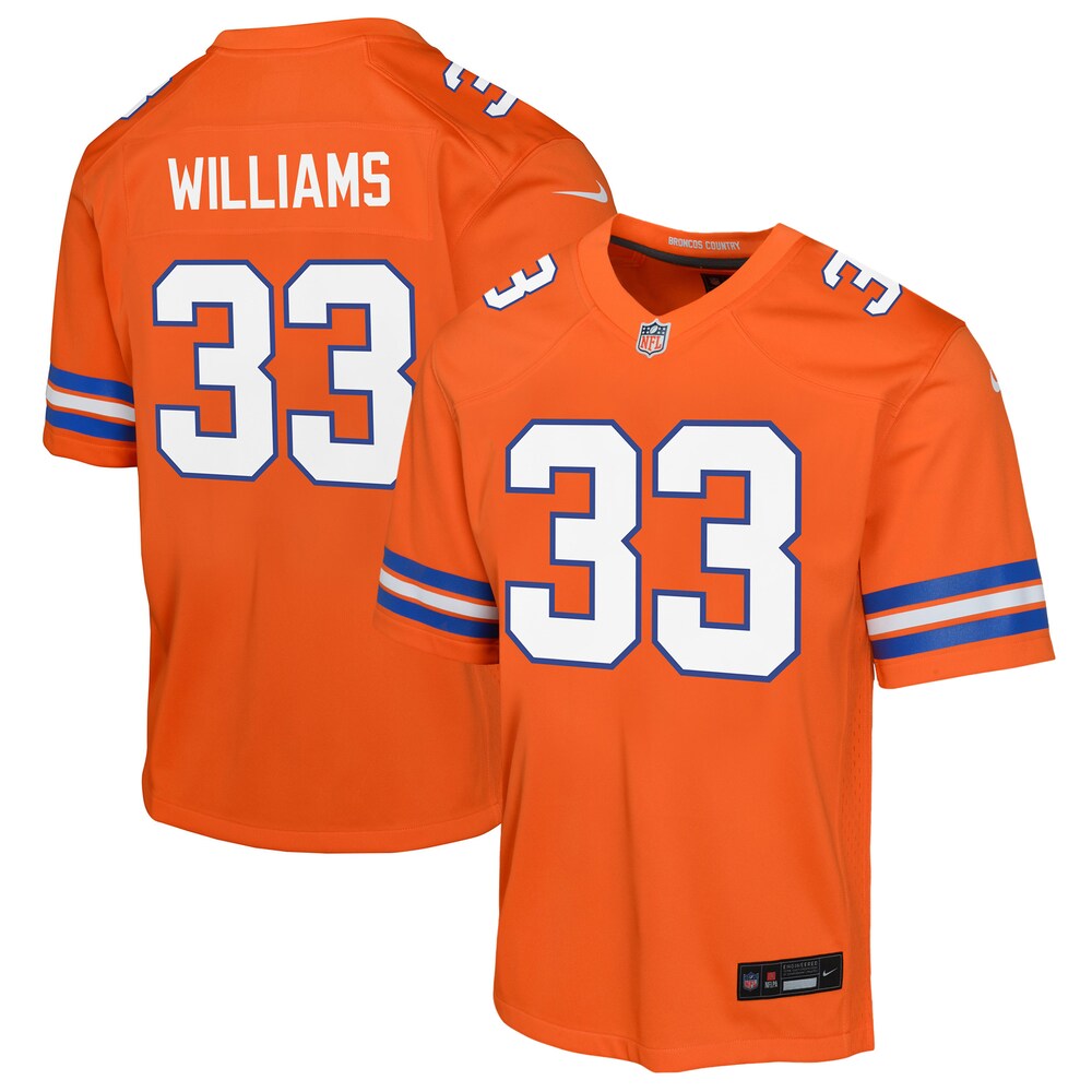 Javonte Williams Denver Broncos Youth Mile High Collection 1977 Throwback Game Jersey | Orange