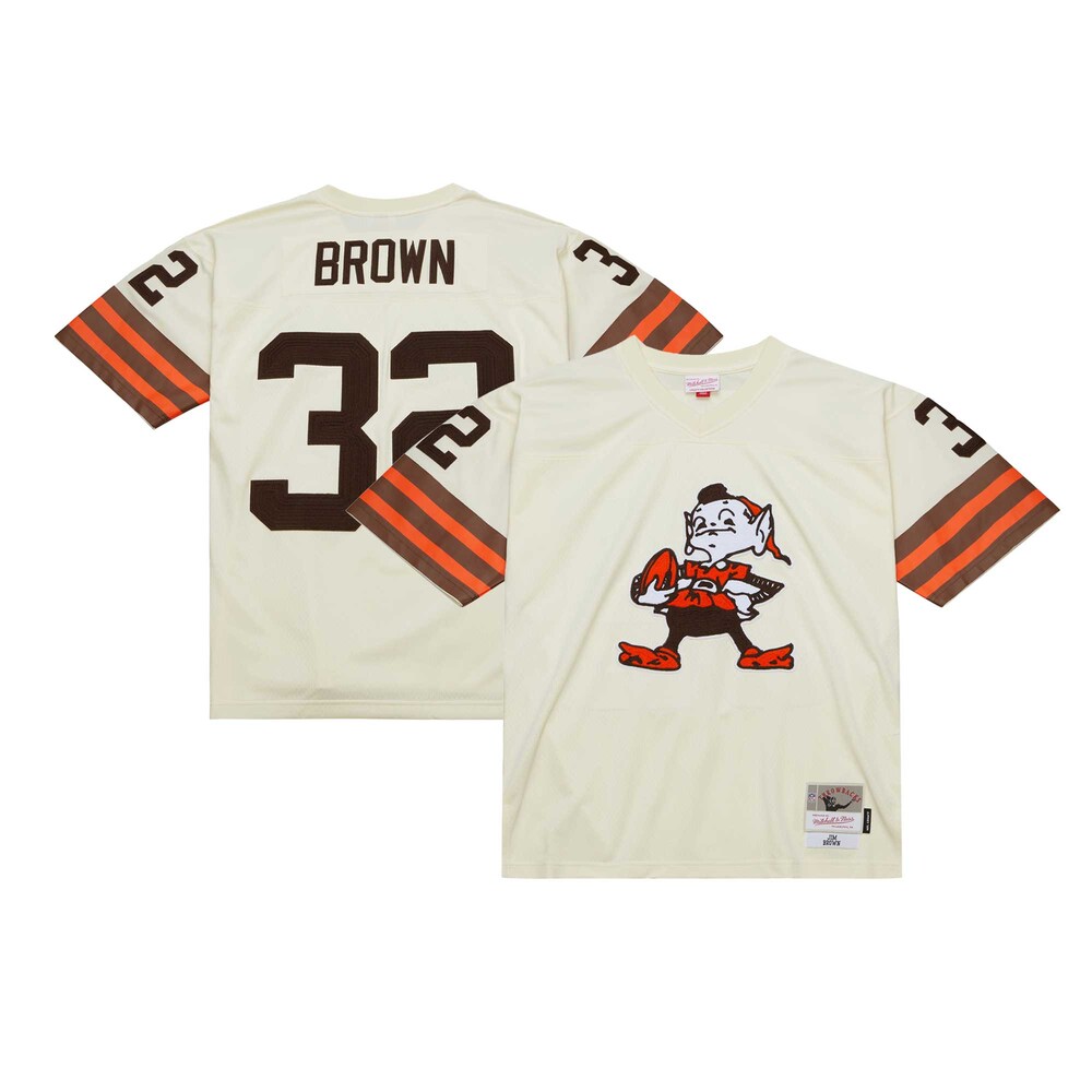 Jim Brown Cleveland Browns Mitchell & Ness Chainstitch Legacy Jersey - Cream