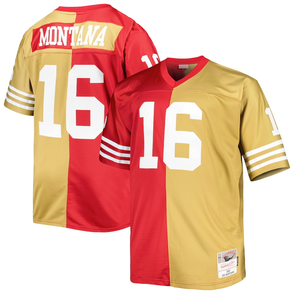 Joe Montana San Francisco 49ers Mitchell & Ness Big & Tall Split Legacy Retired Player Replica Jersey - Scarlet/Gold