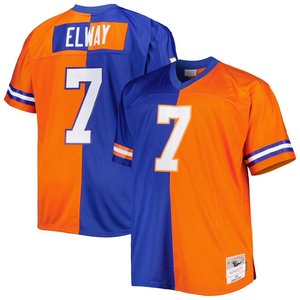 John Elway Denver Broncos Mitchell x Ness Big x Tall Split Legacy Retired Player Replica Jersey | Royal/Orange