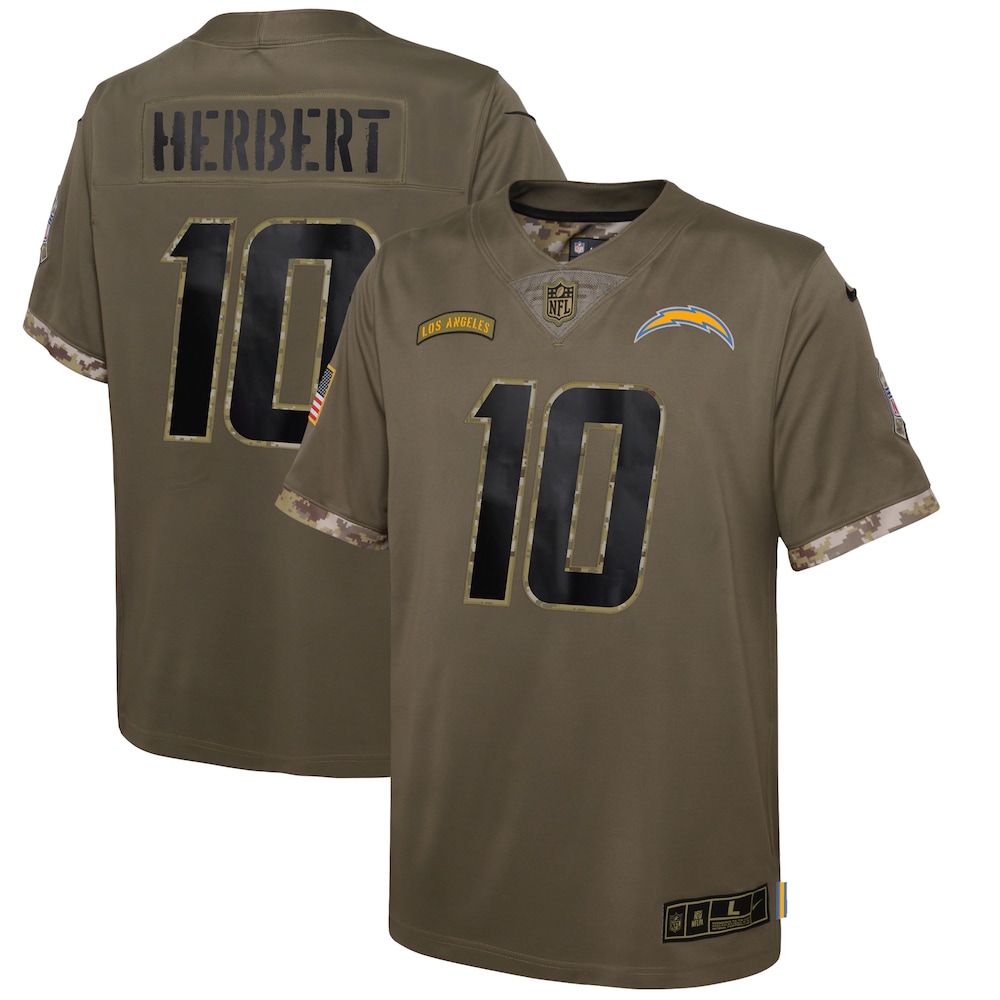 Justin Herbert Los Angeles Chargers Youth Salute To Service Player Limited Jersey - Olive