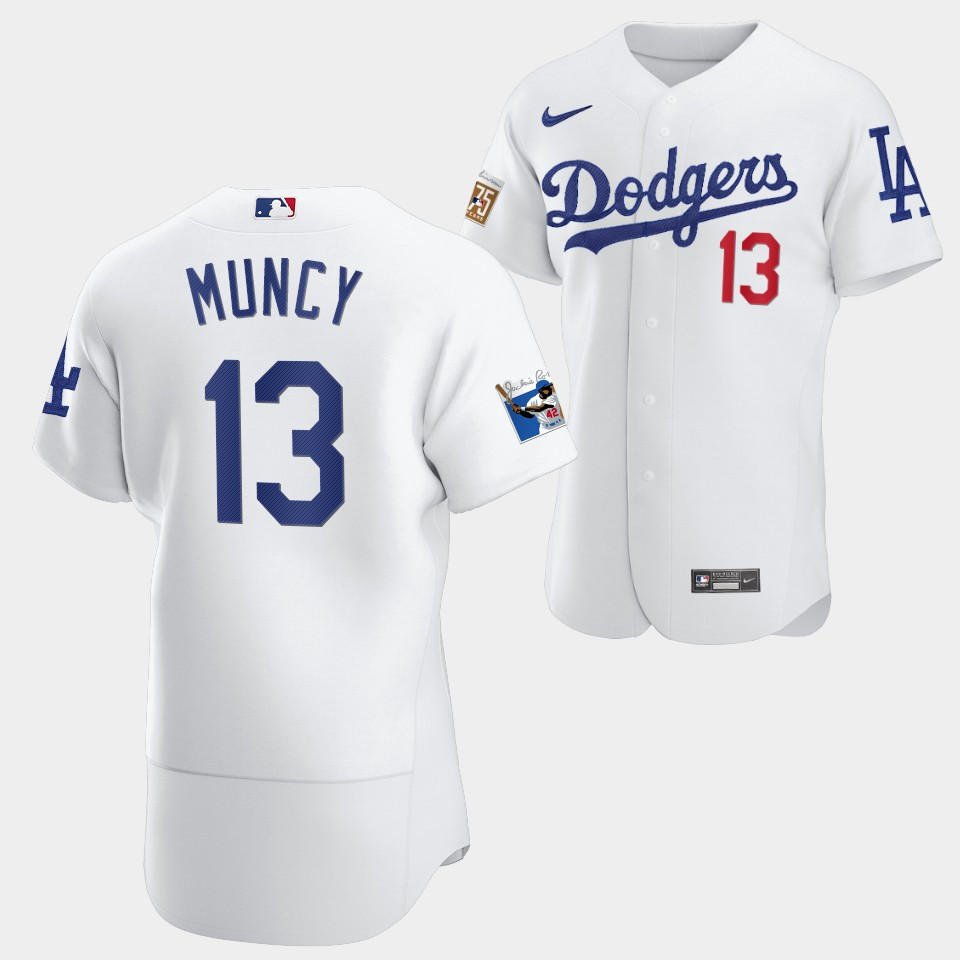 Los Angeles Dodgers Max Muncy White Jersey 13 Jackie Robinson 75th ...