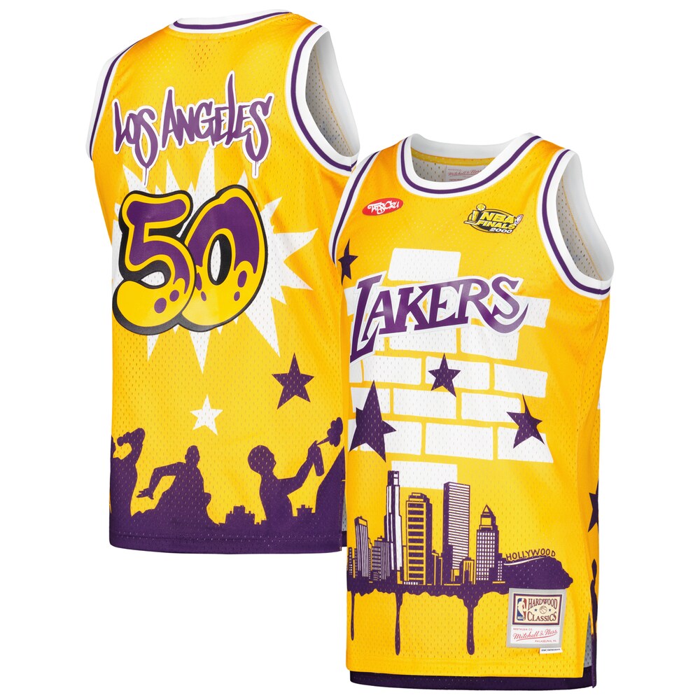 Los Angeles Lakers Mitchell & Ness x Tats Cru Hardwood Classics Fashion Jersey - Gold