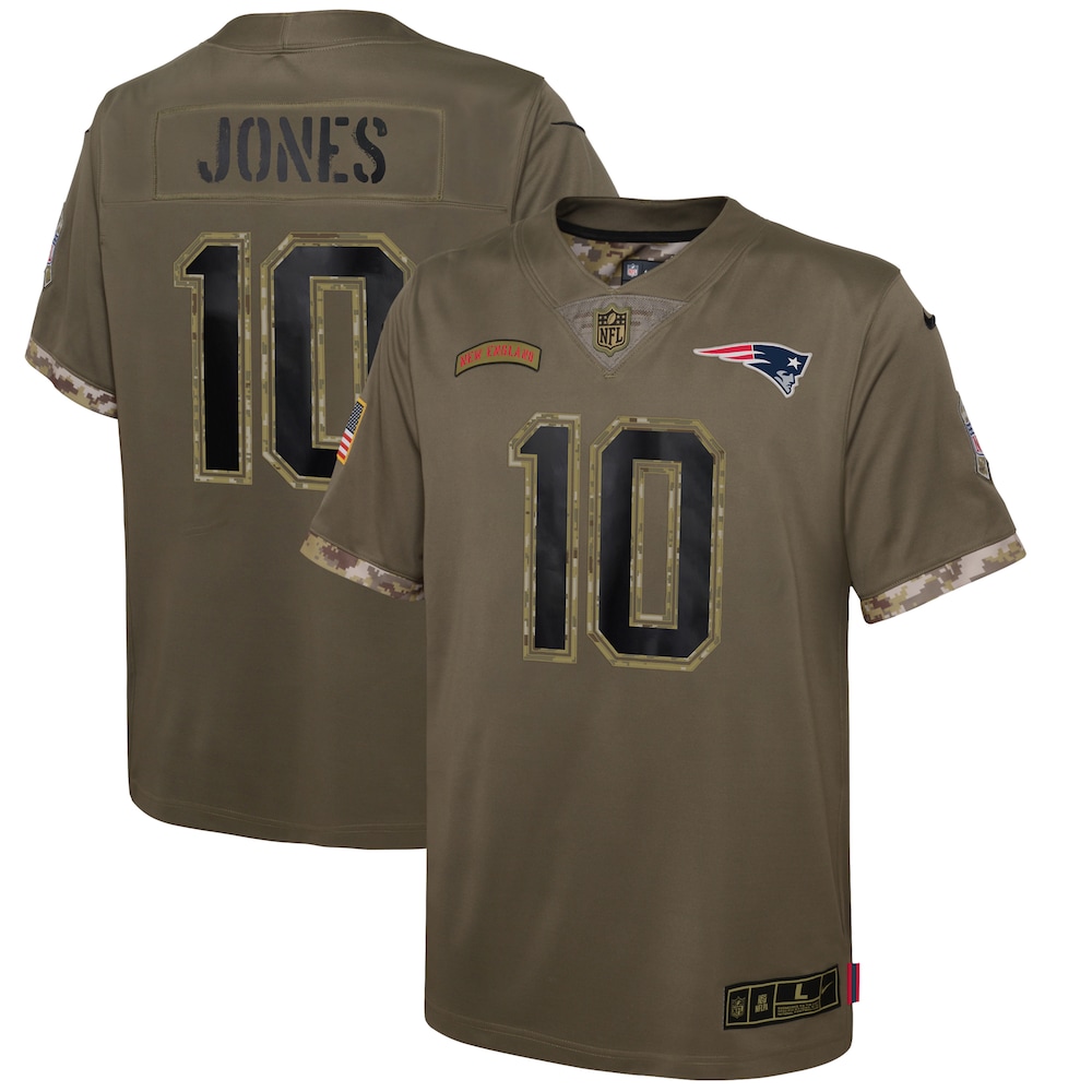 Mac Jones New England Patriots Youth Salute To Service Player Limited Jersey - Olive