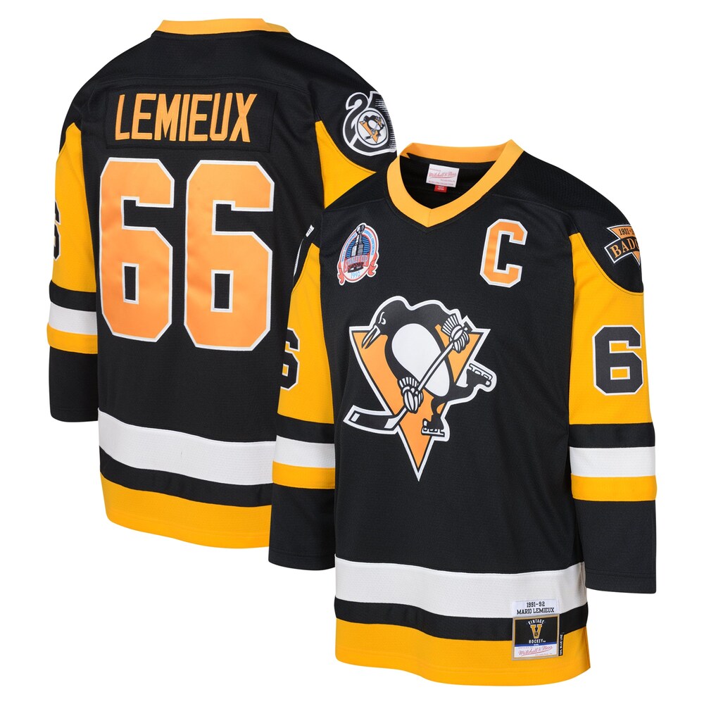 Mario Lemieux Pittsburgh Penguins Mitchell x Ness Youth 1991|92 Blue Line Player Jersey | Black