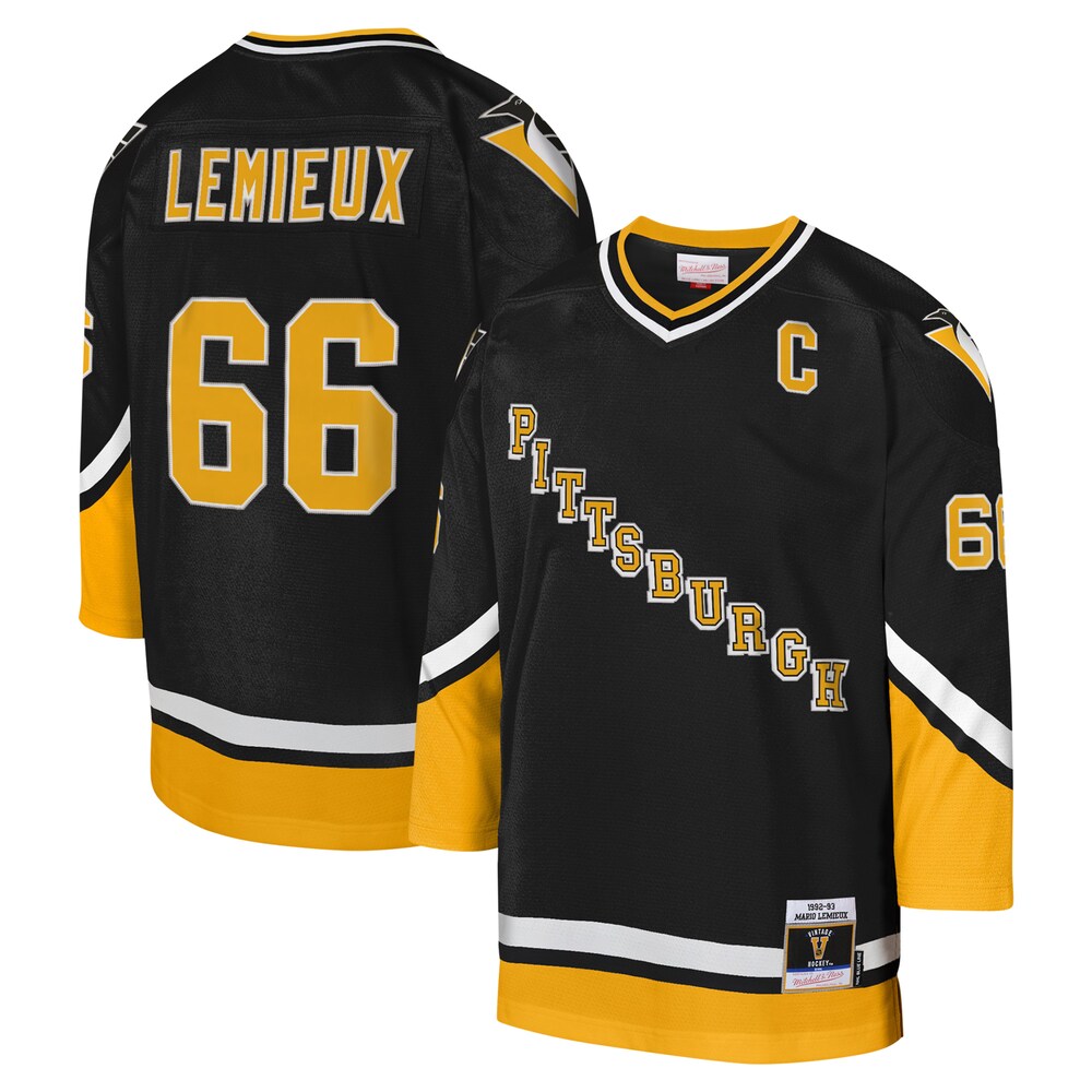 Mario Lemieux Pittsburgh Penguins Mitchell x Ness Youth 1992|93 Blue Line Captain Patch Player Jersey | Black