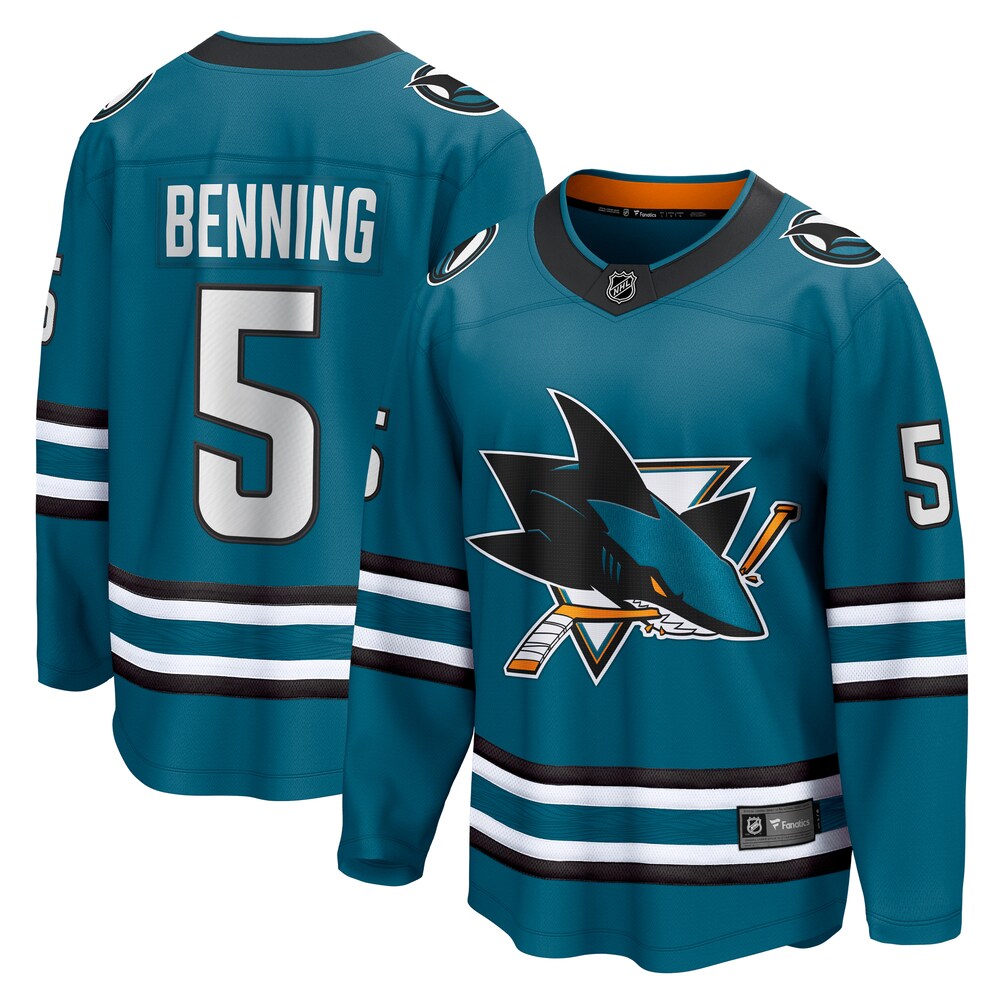 Matt Benning San Jose Sharks Fanatics Branded Home Breakaway Jersey - Teal