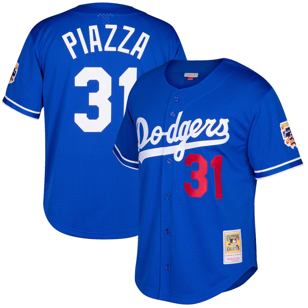 Mike Piazza Los Angeles Dodgers Mitchell x Ness Cooperstown Collection Mesh Batting Practice Button|Up Jersey | Royal