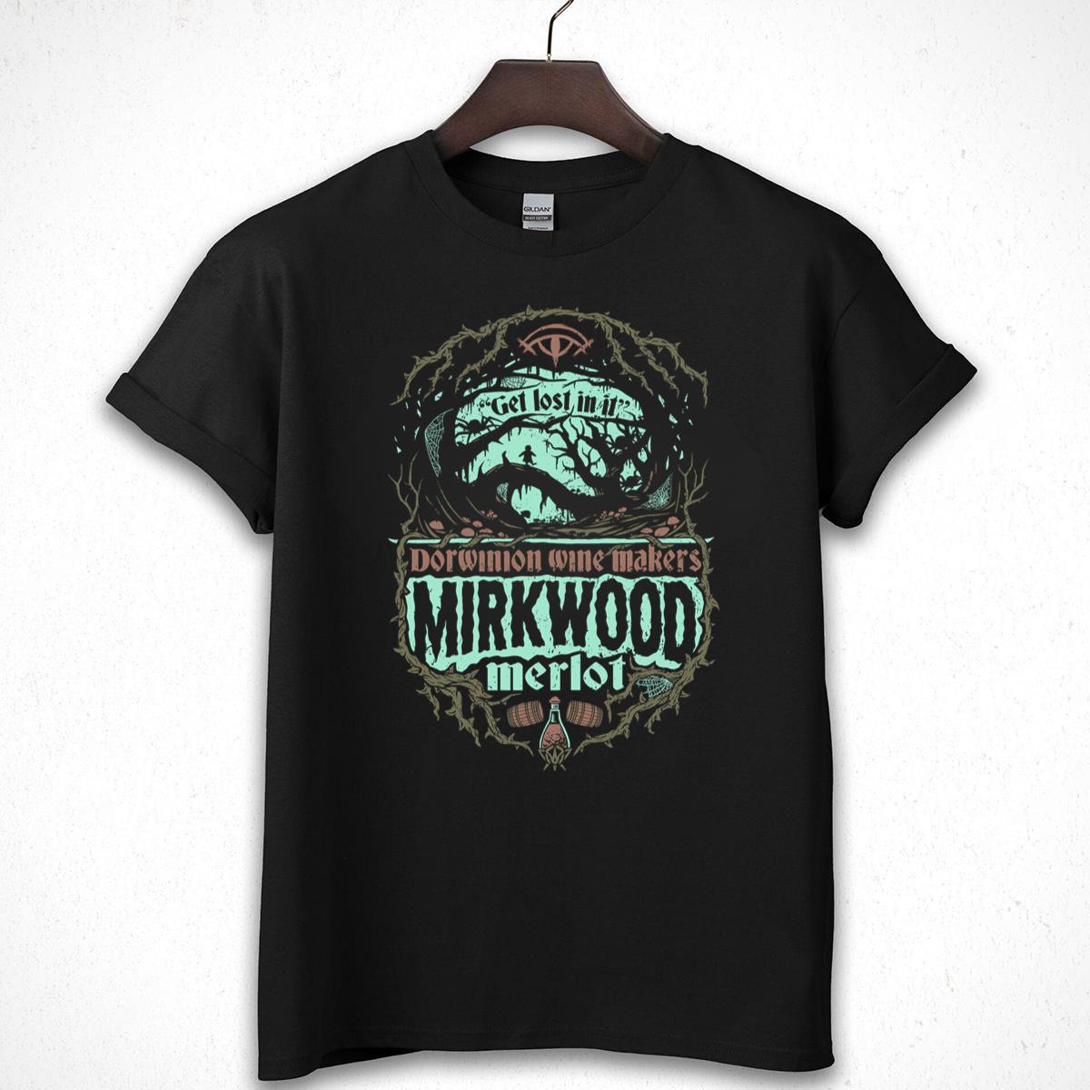 Mirkwood Merlot Wine Graphic T-Shirt - Dark Forest Silhouette, Spiders