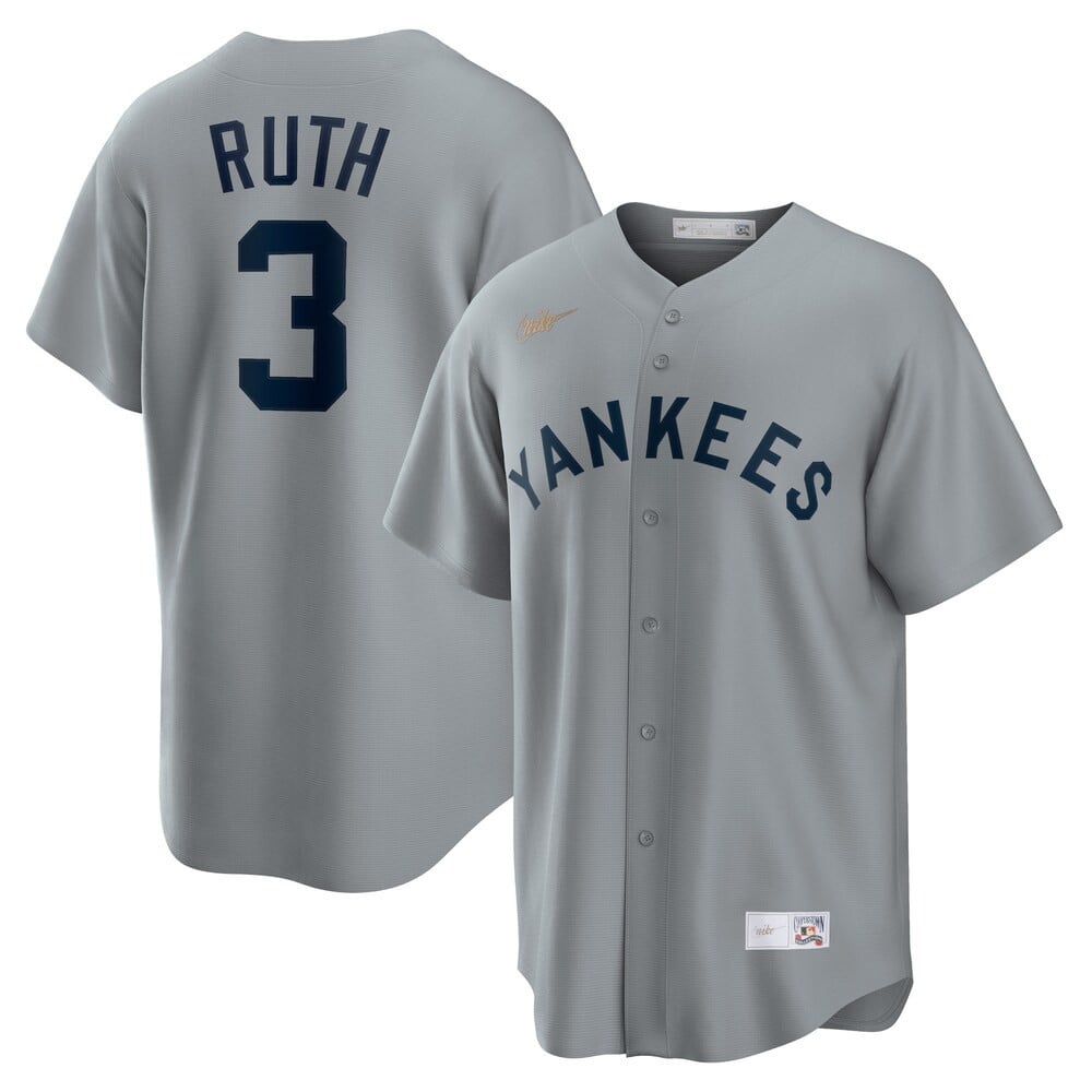 MLB Men's New York Yankees Babe Ruth Nike Gray Road Cooperstown Collection Player Jersey WickClick