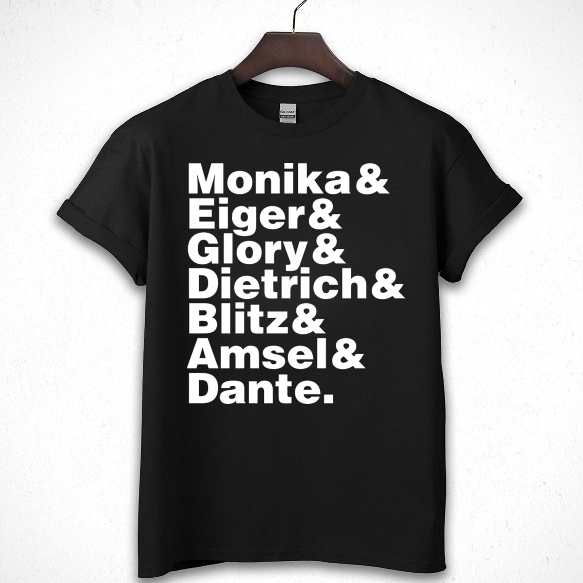 Monika Eiger Glory Dietrich Blitz Amsel Dante Names Graphic Tee