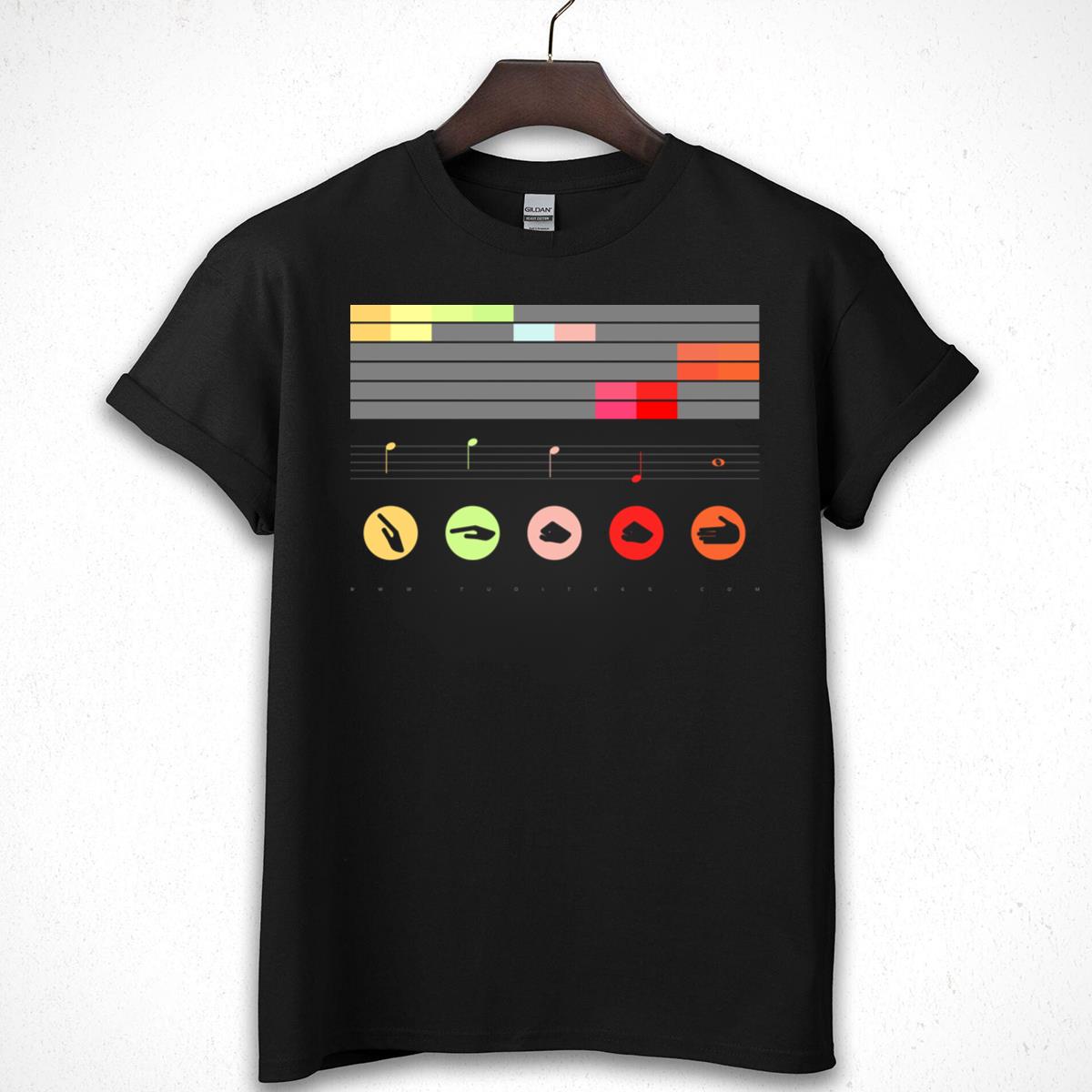 Music Sheet Hand Sign Graphic Tee Colorful Retro Style