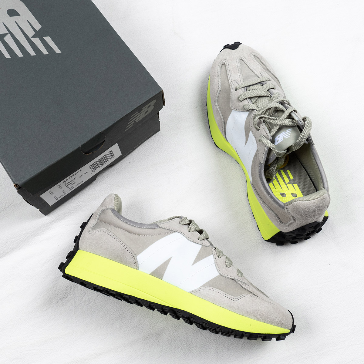 New Balance 327 Grey Neon Green Shoes