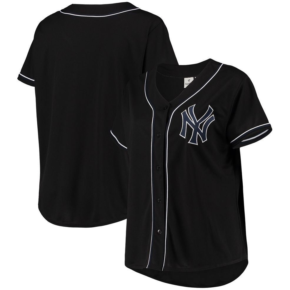 New York Yankees Women&#8217;s Plus Size Pop Fashion Button-Up Jersey &#8211; Black/Navy