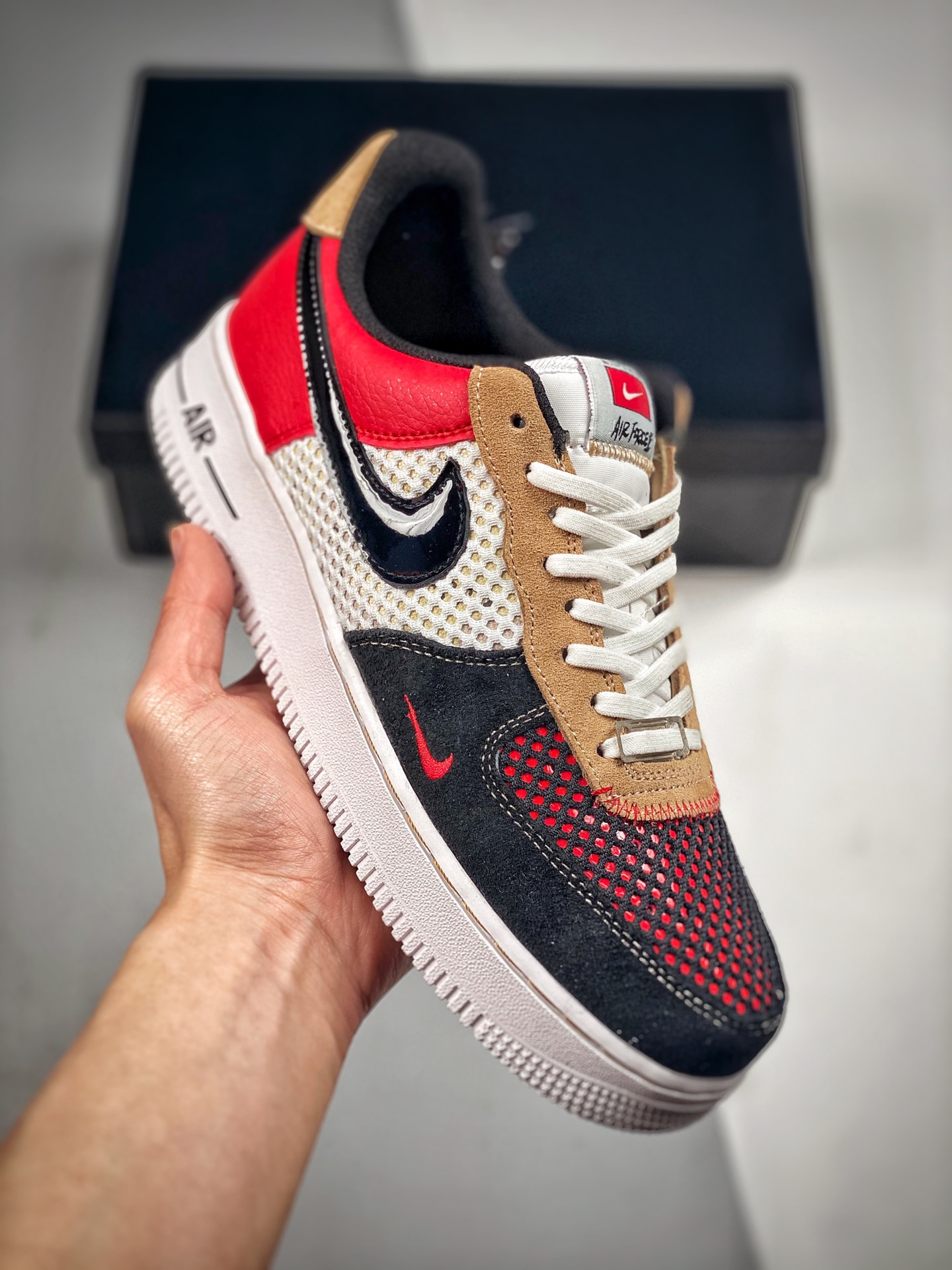 Nike Air AF Force 1 Low Alter &amp; Reveal Black/White-Red-Tan Shoes