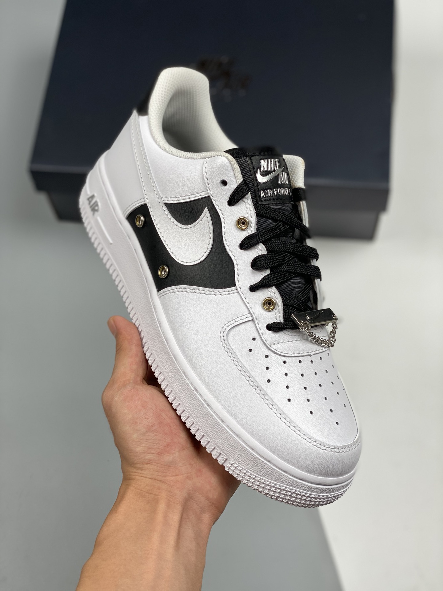 Nike Air AF Force 1 Low Snap Button Bling Black White Shoes