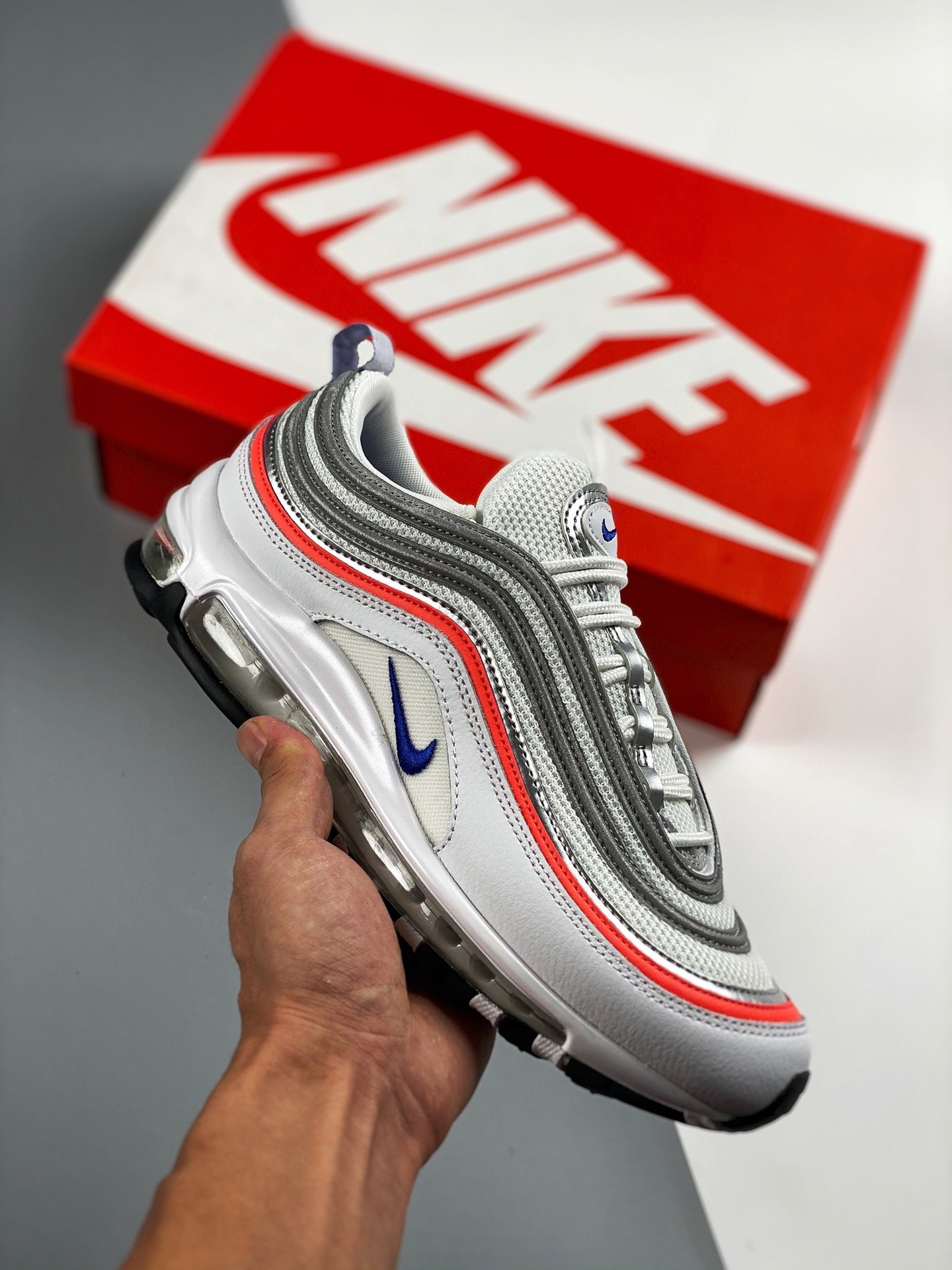 Nike Air Max 97 Silver Racer Blue Red CZ6087-101 Shoes