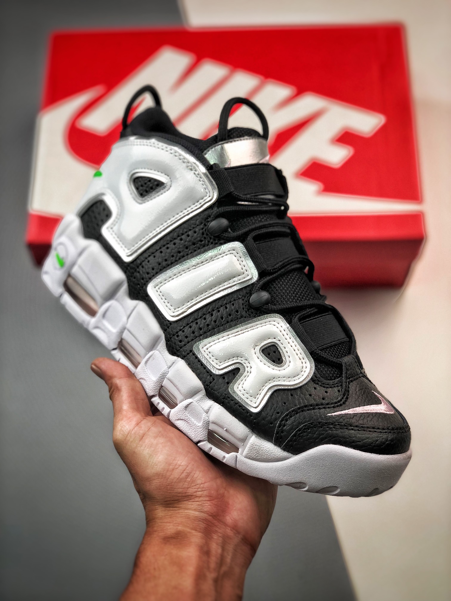 Nike Air More Uptempo Black White Silver Shoes