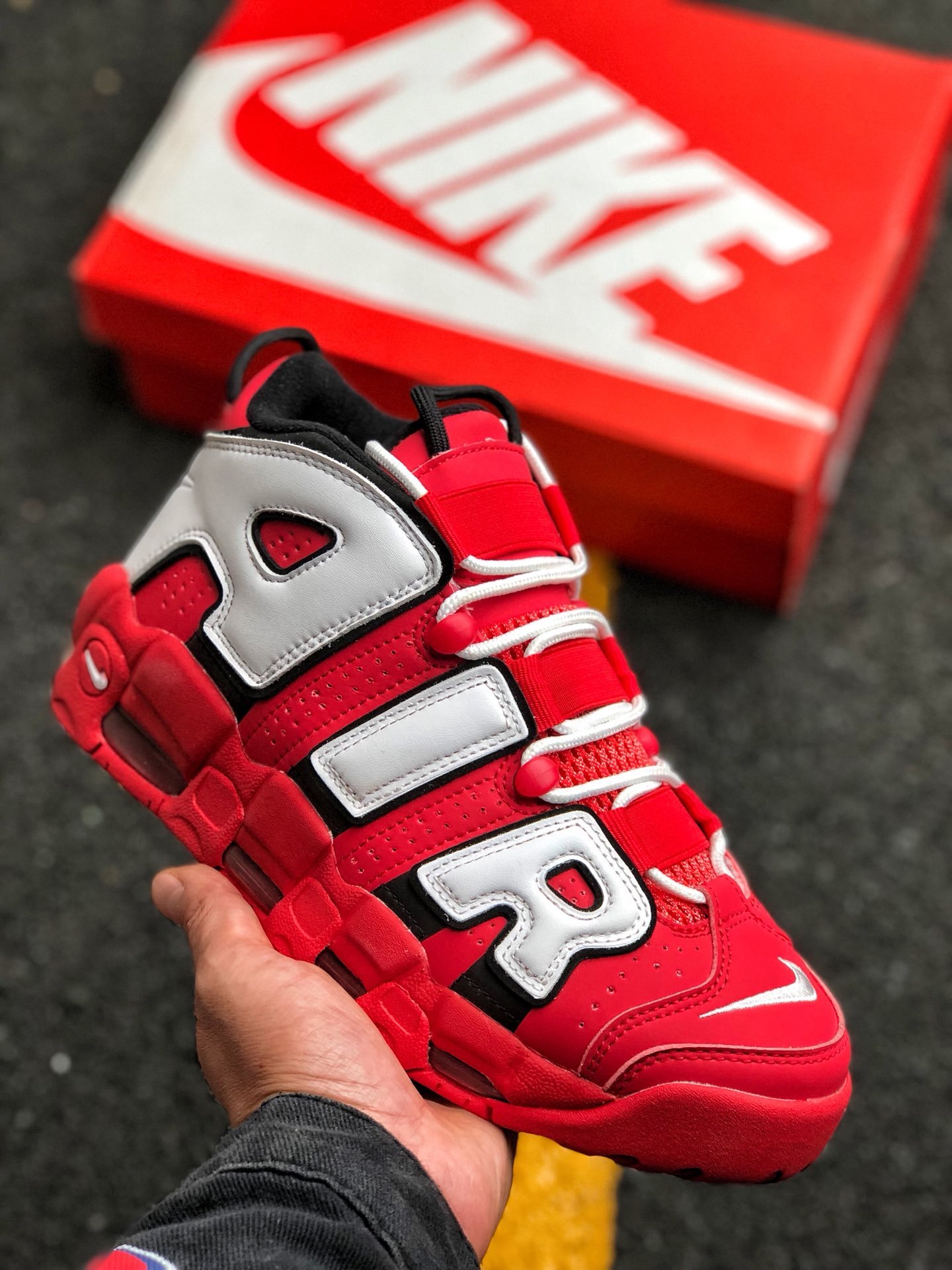 Nike Air More Uptempo Red White Black Shoes