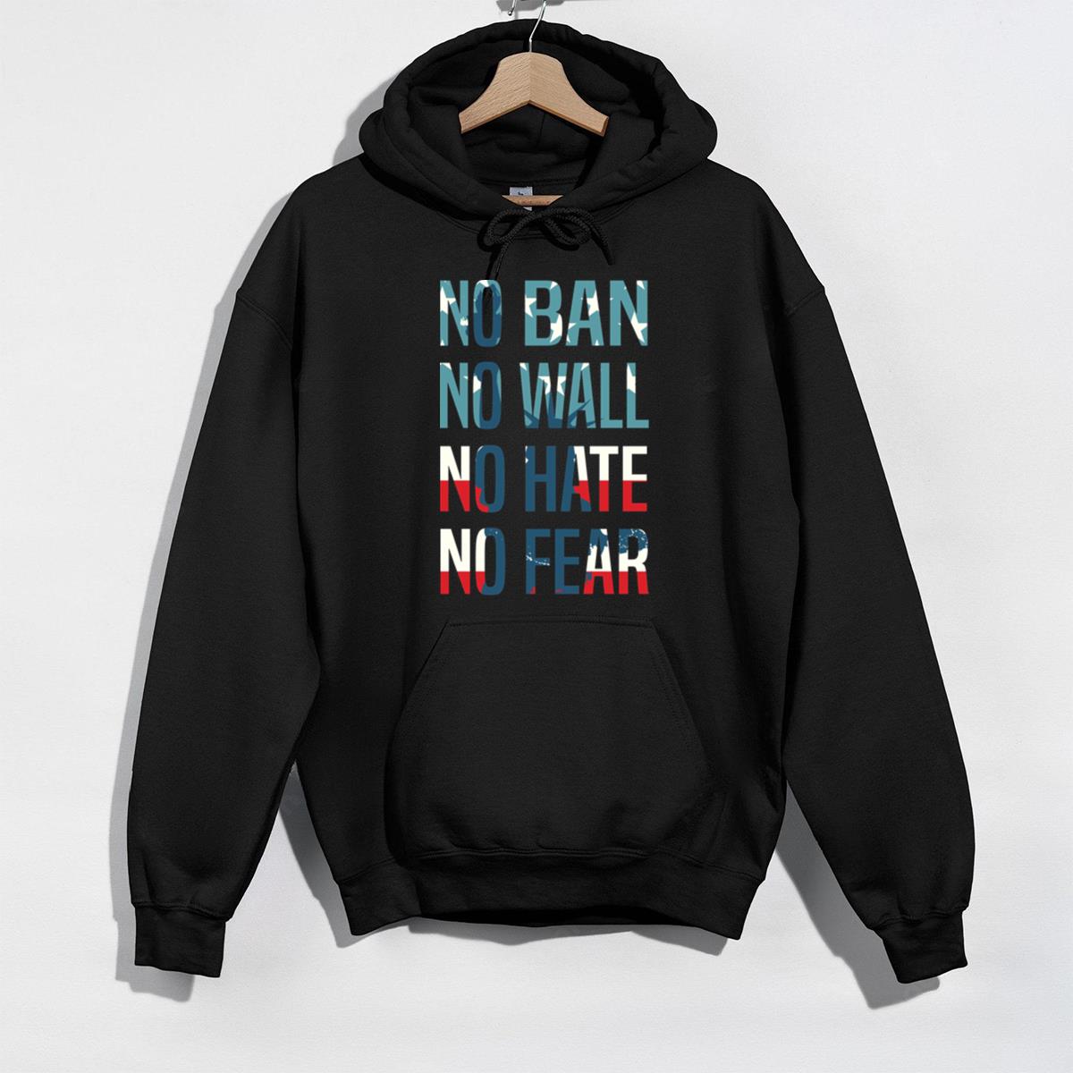 No Ban No Wall Graphic T-Shirt - No Hate No Fear Political Tee