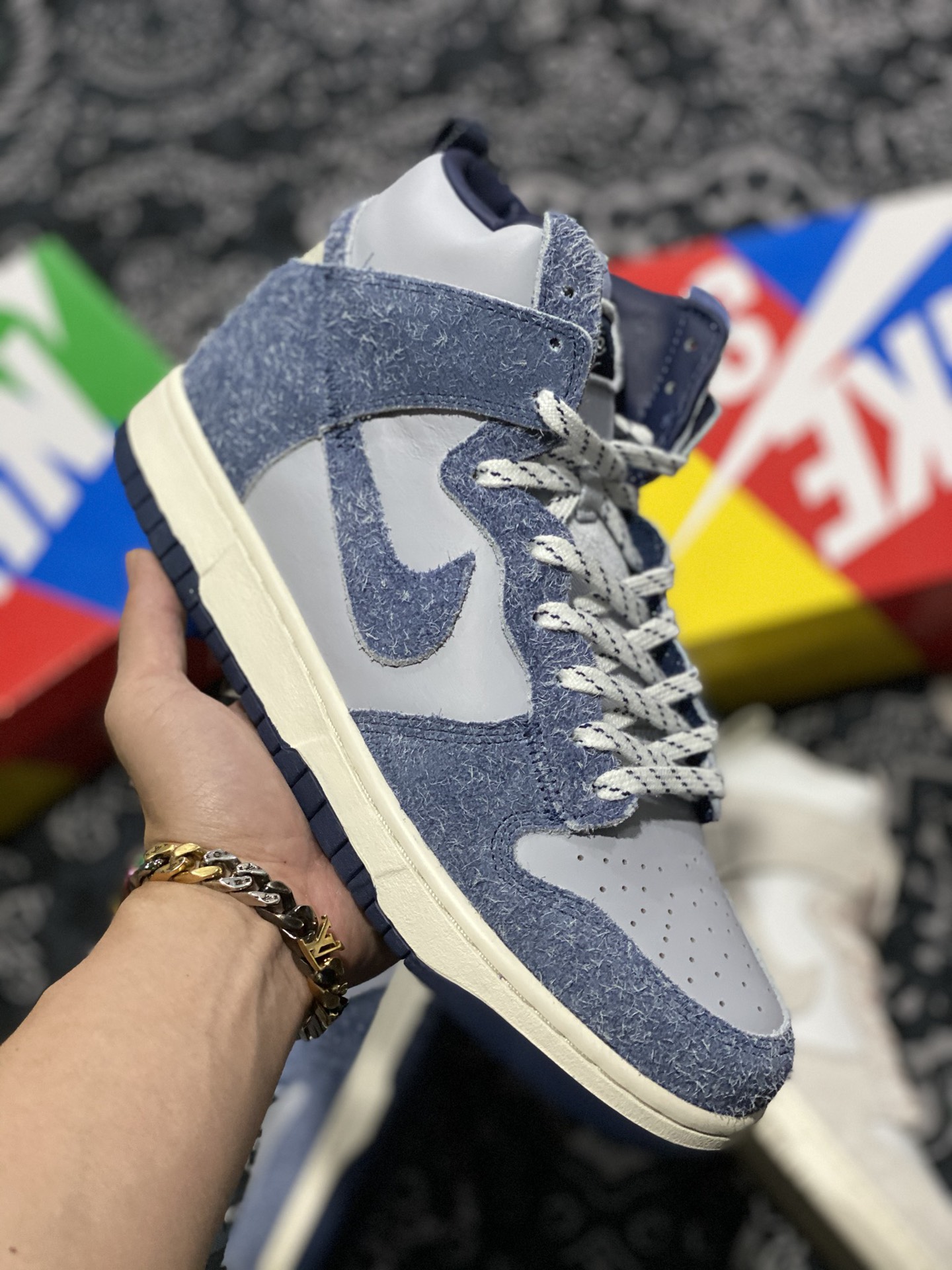 Notre x Nike Dunk High Midnight Navy/Sky Grey-Fossil Shoes