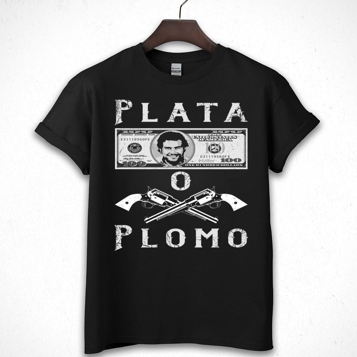 Pablo Escobar 100 Dollar Bill Crossed Guns Plata O Plomo Graphic Tee