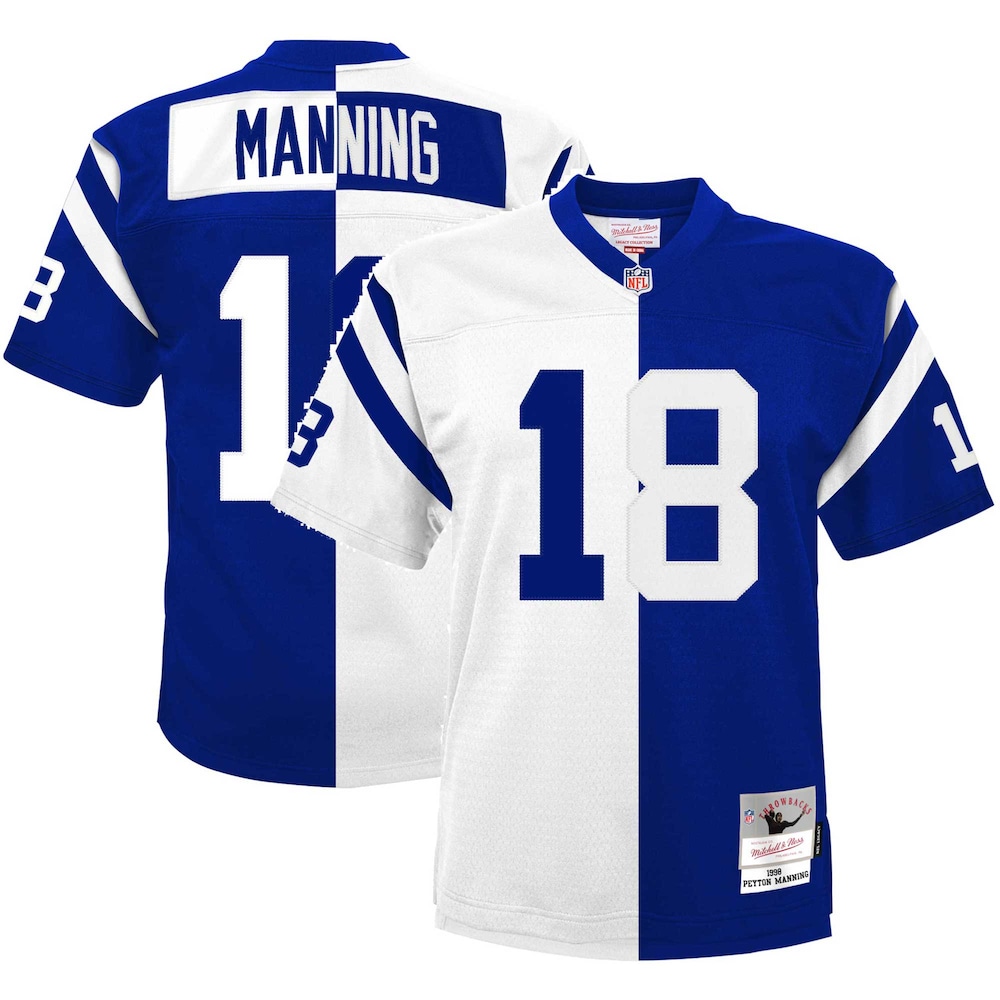 Peyton Manning Indianapolis Colts Mitchell x Ness Youth Split Legacy Jersey | White/Royal