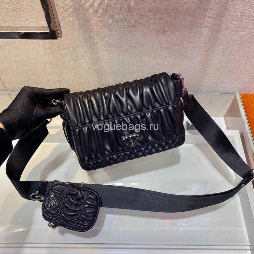 Prada 1BD289 Gaufre Nappa Leather Shoulder Bag Black Storezily