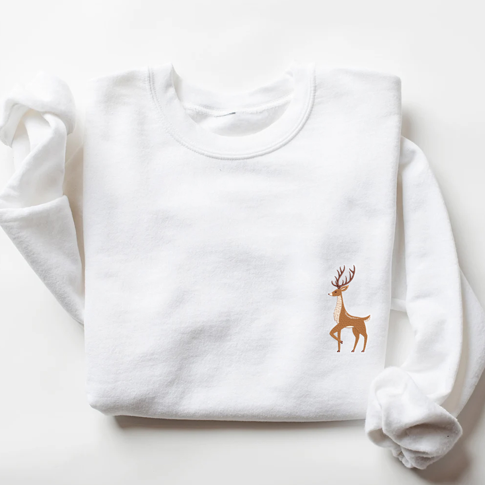 Reindeer Inspired Embroidered Crewneck Sweatshirt, Halloween Embroidered Shirt