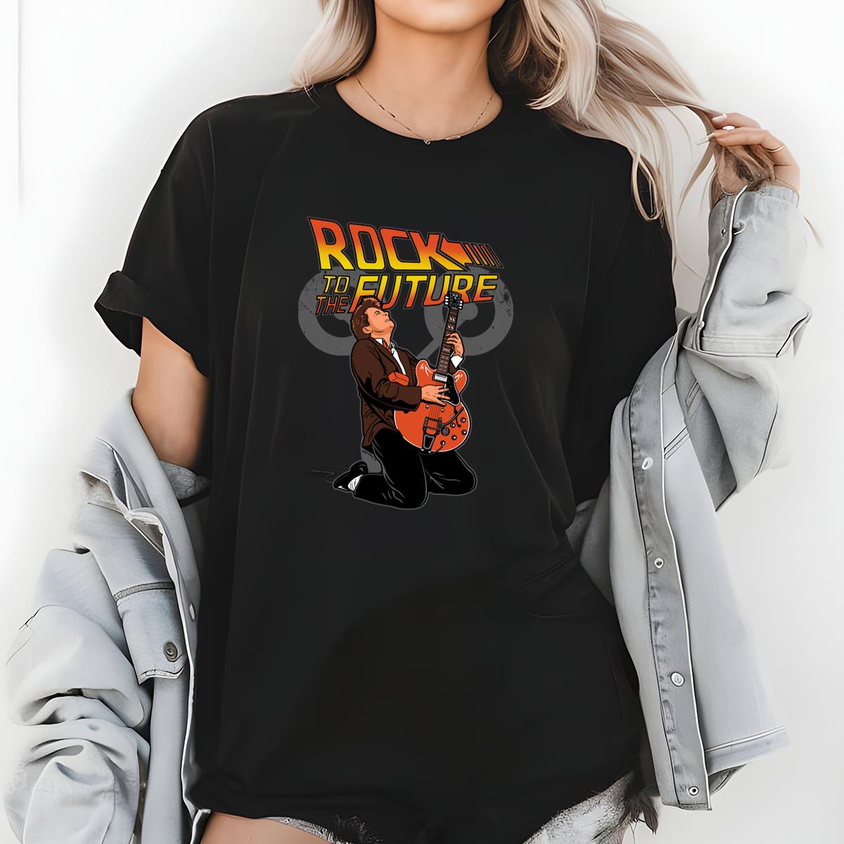 Rock to The Future Guitarist Music Retro Graphic T-Shirt