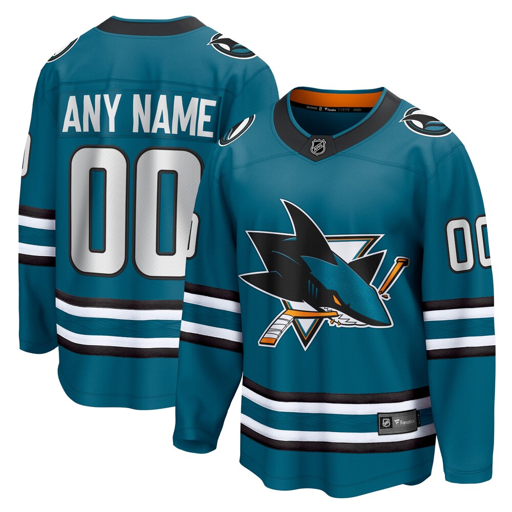 San Jose Sharks Fanatics Home Breakaway Custom Jersey - Teal