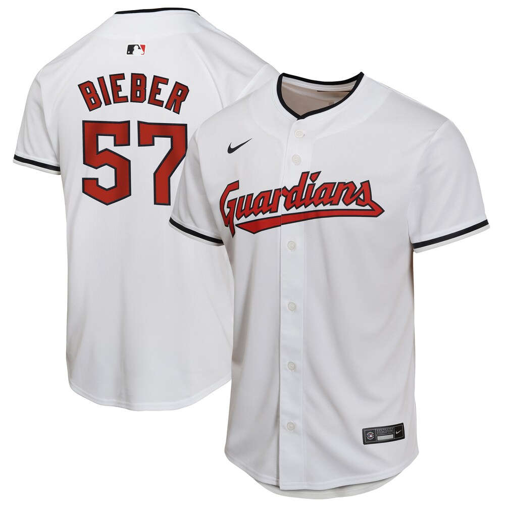 Shane Bieber Cleveland Guardians Youth Home Game Player Jersey - White