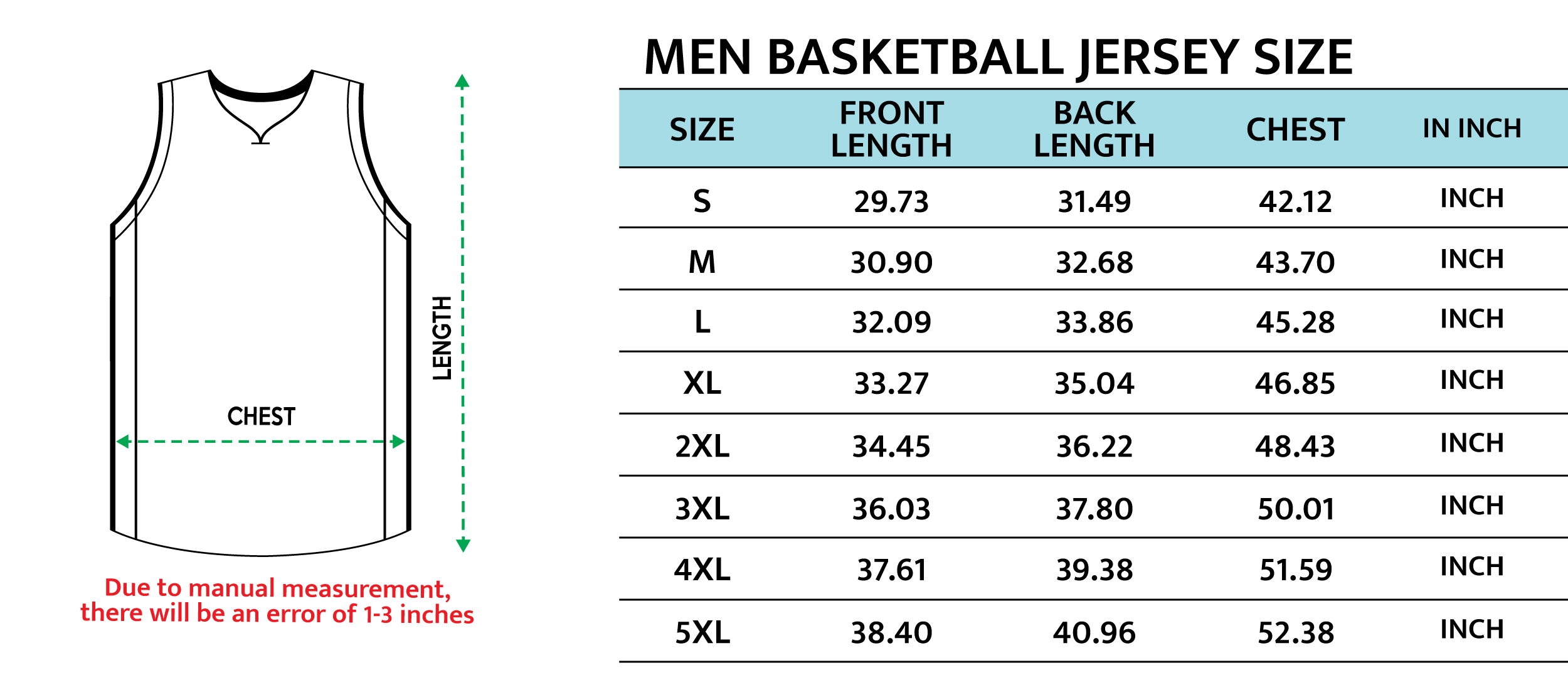 NBA MEN Jersey Size Chart 22092023