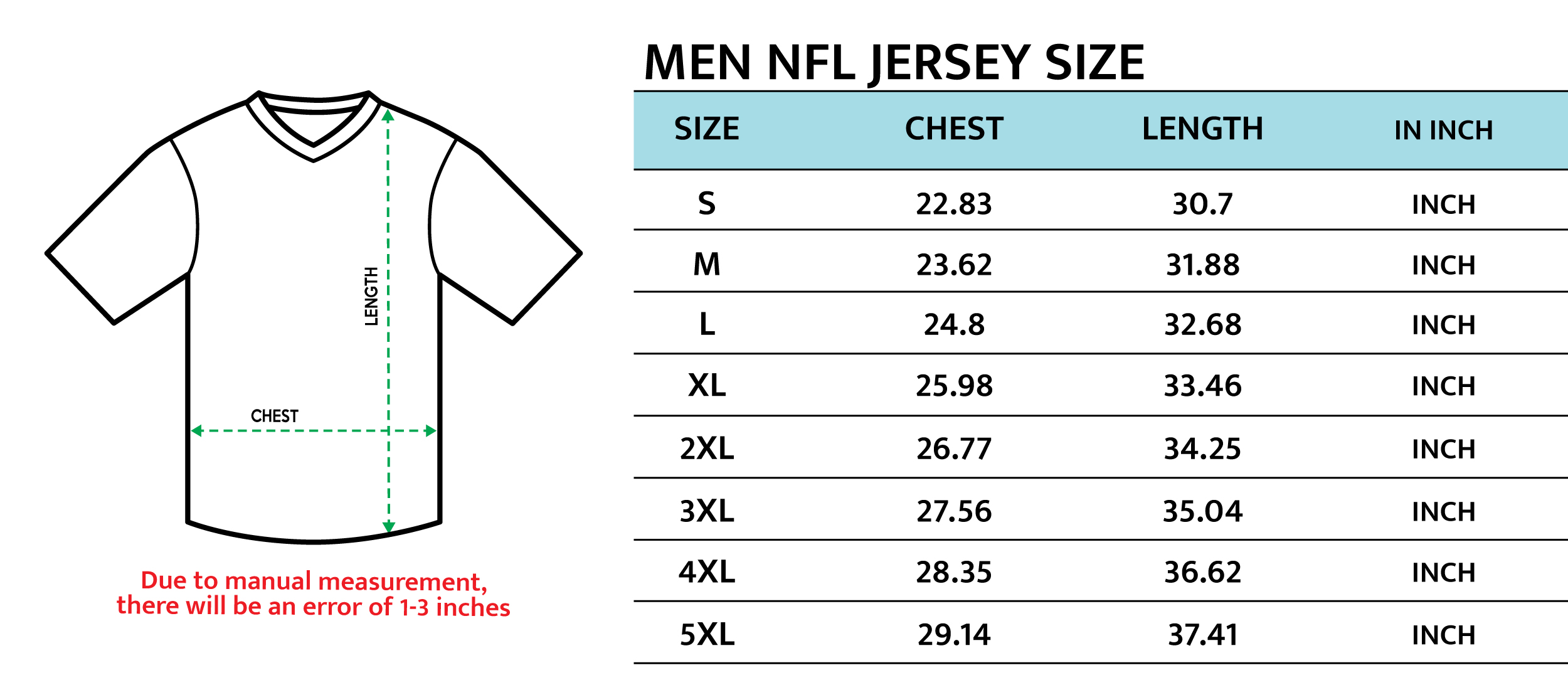 NFL MEN Jersey Size Chart 22092023