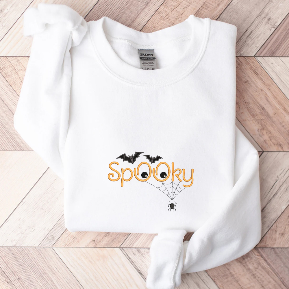Spooky Bats Inspired Embroidered Crewneck Sweatshirt, Halloween Embroidered Shirt