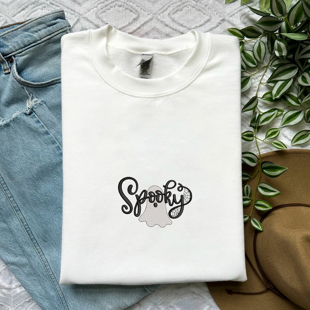 Spooky Boo Inspired Embroidered Crewneck Sweatshirt, Halloween Embroidered Shirt