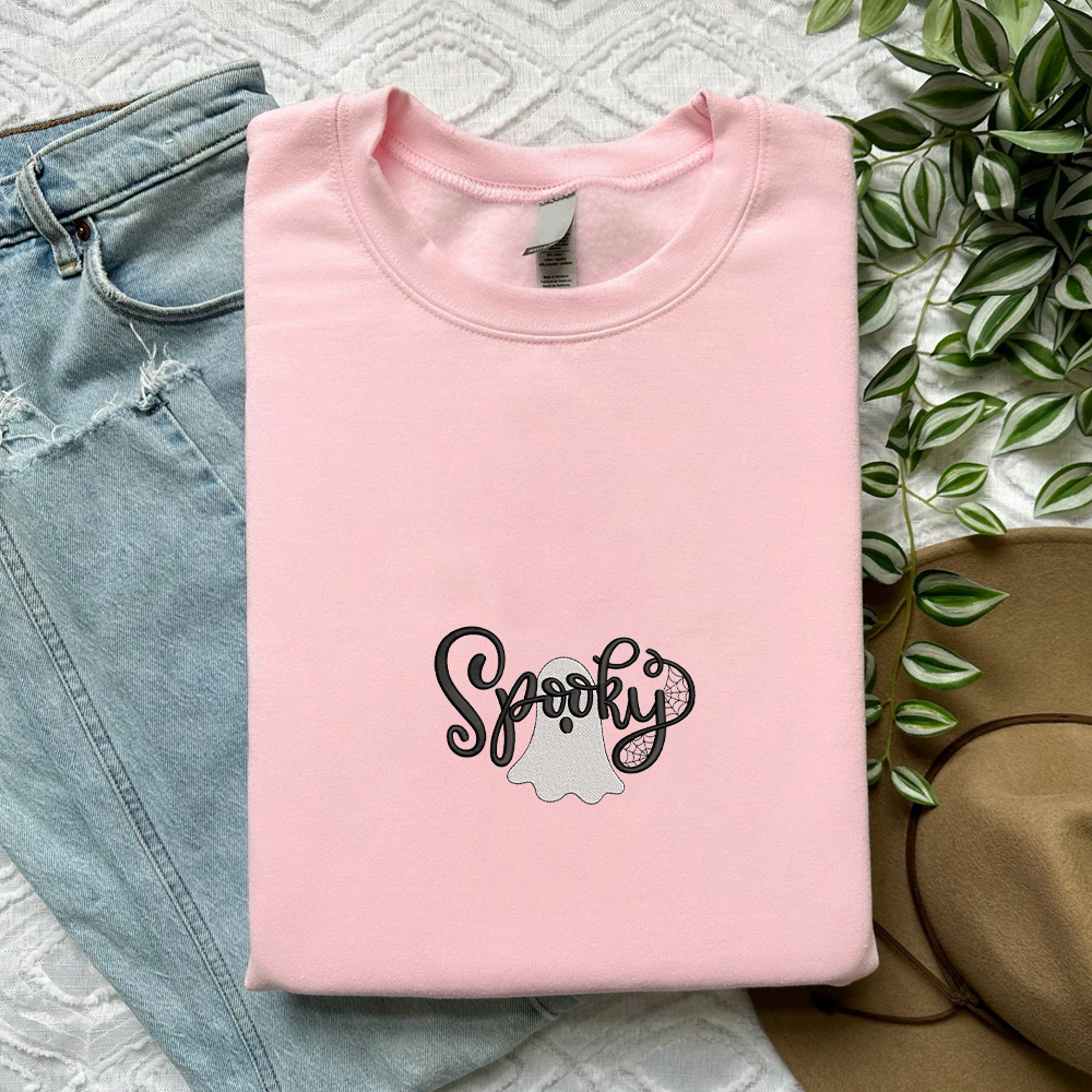 Spooky Boo Inspired Embroidered Crewneck Sweatshirt, Halloween Embroidered Shirt
