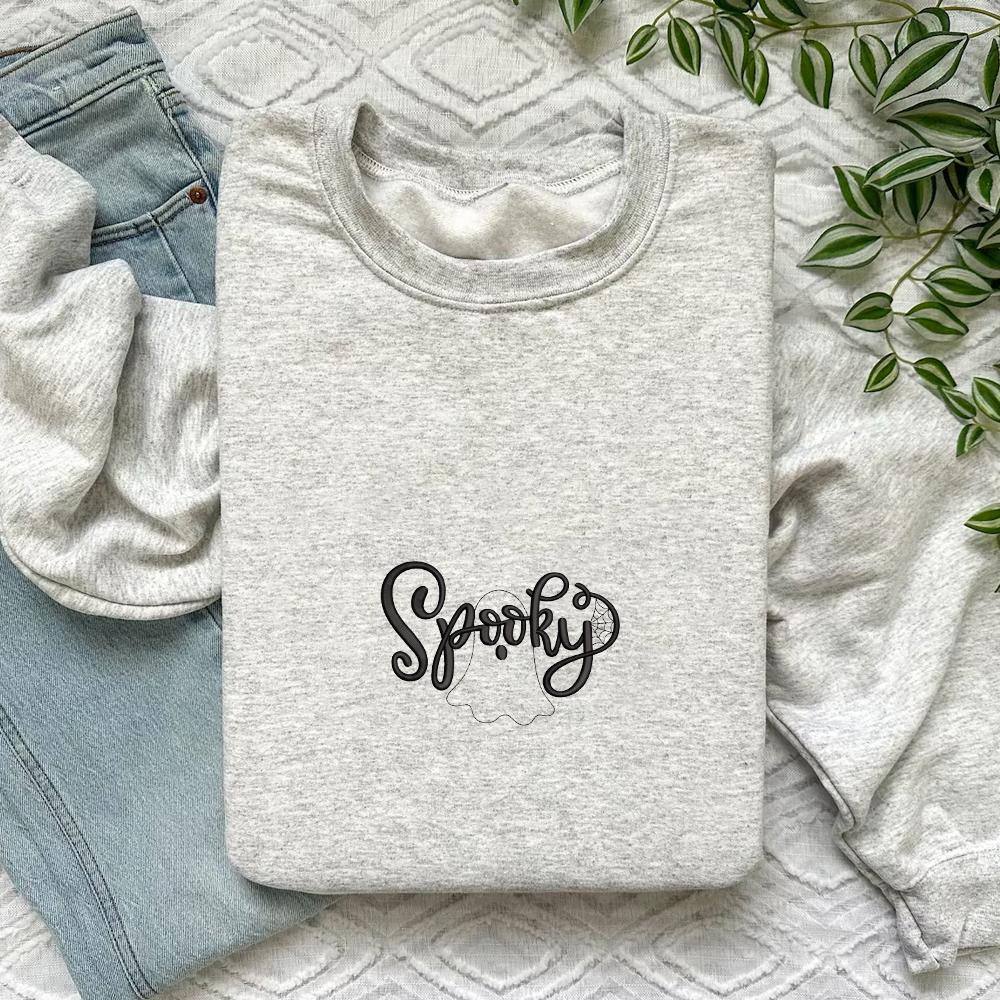 Spooky Inspired Embroidered Crewneck Sweatshirt, Halloween Embroidered Shirt